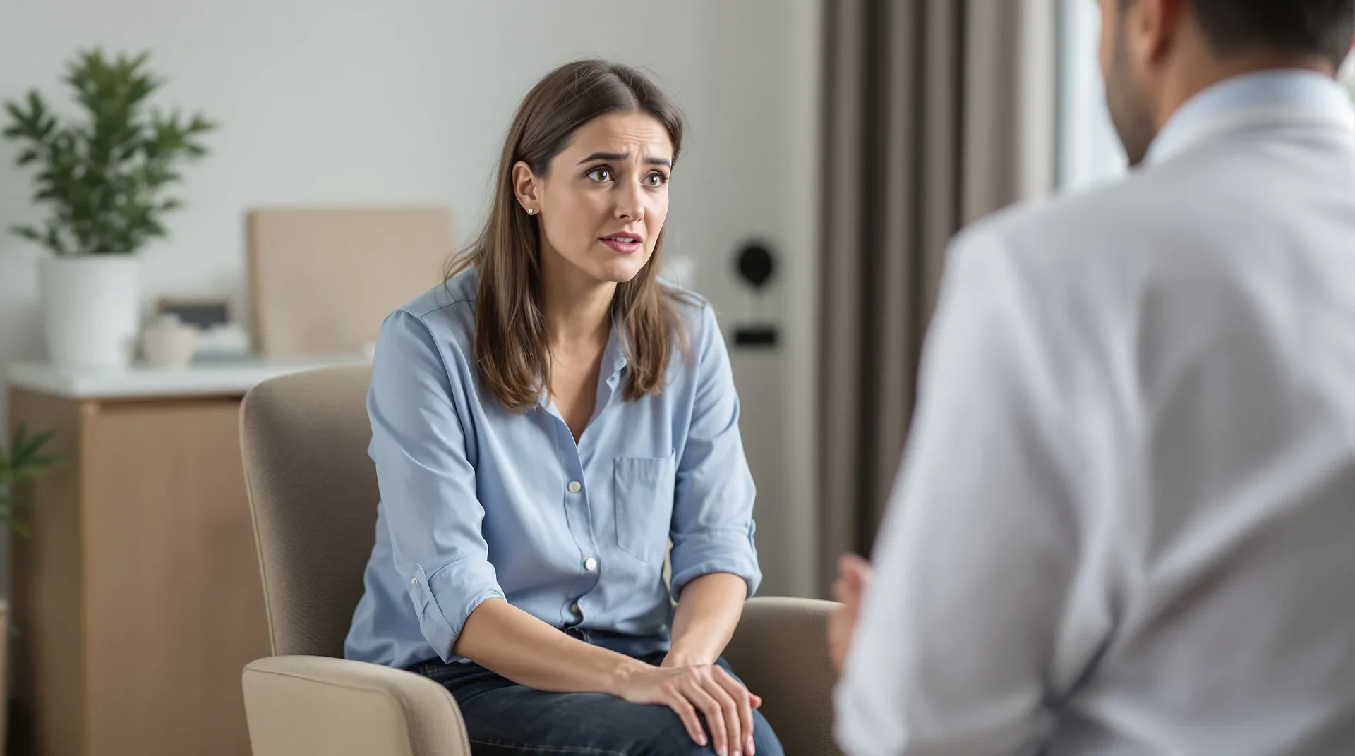 A woman being told by her doctor that she is going to have dizziness and vertigo forever.